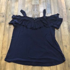 Off Shoulder Navy Cable & Gauge Top